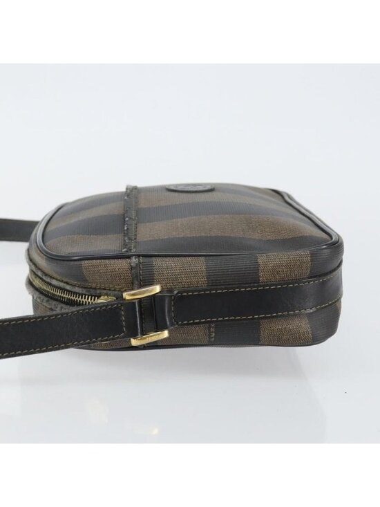 Authentic FENDI Pecan Canvas Shoulder Bag PVC Black Brown gold - Picture 11 of 16